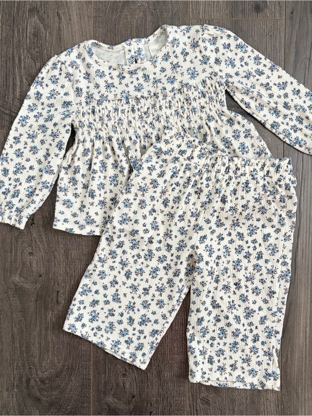 Little Planet Blue Floral Smocked Matching Set 18-24m